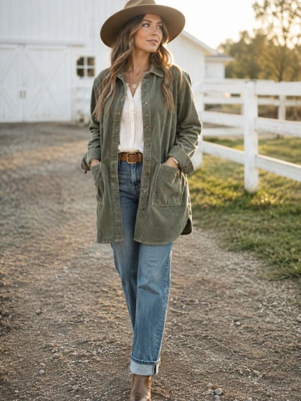 GAP Corduroy Button Front Long Jacket Medium Utility Chore Barn Chic Granola